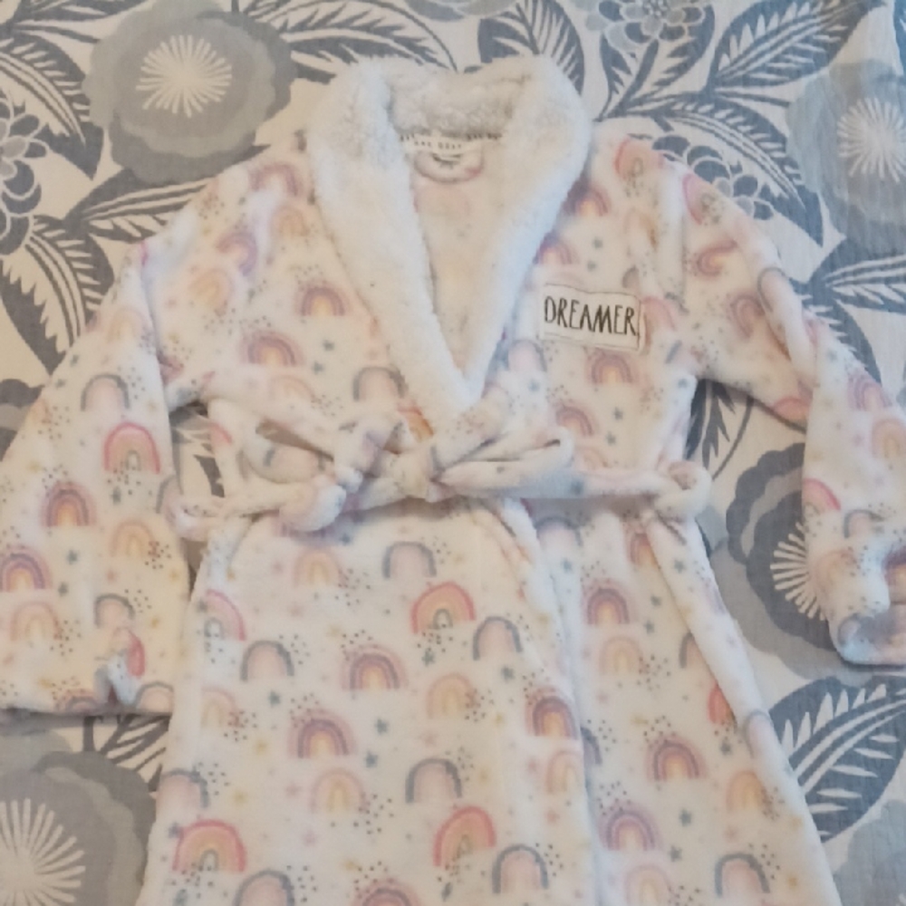 Rae Dunn Girls 10/12 White And Pink Robe Dreamers Rainbows Fireworks Stars